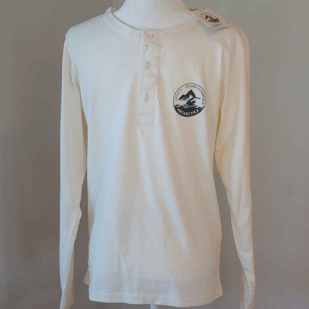 Hurtigruten Expeditions Unisex Polar Swim Cream Long Sleeve Henley Small NWT